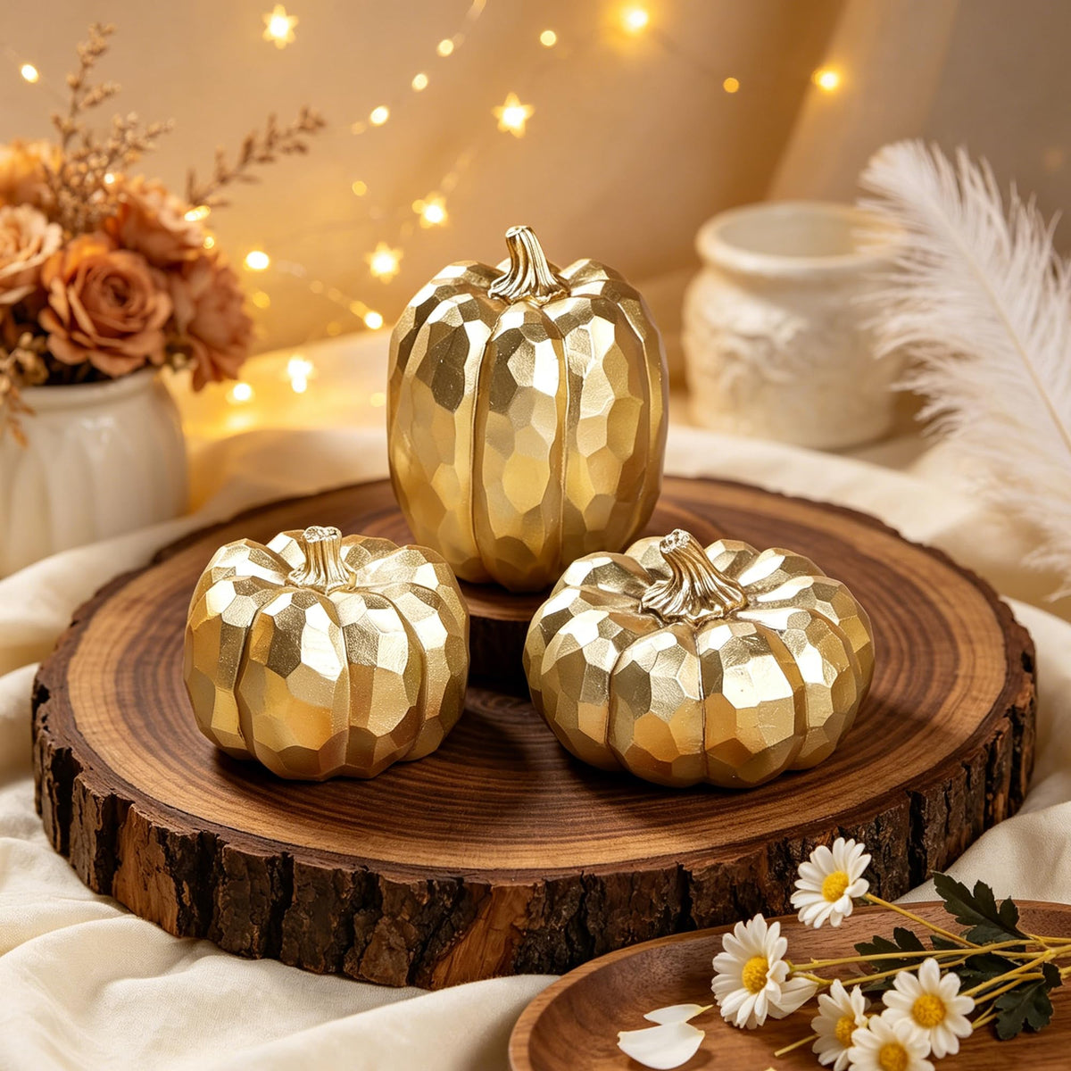 3 Pack Gold Fall Pumpkin Decor Fall Table Centerpieces