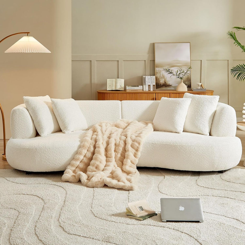 Curved Sectional Sofa, 102.36", 4-Seater, Boucle Fabric, Modern, Cream