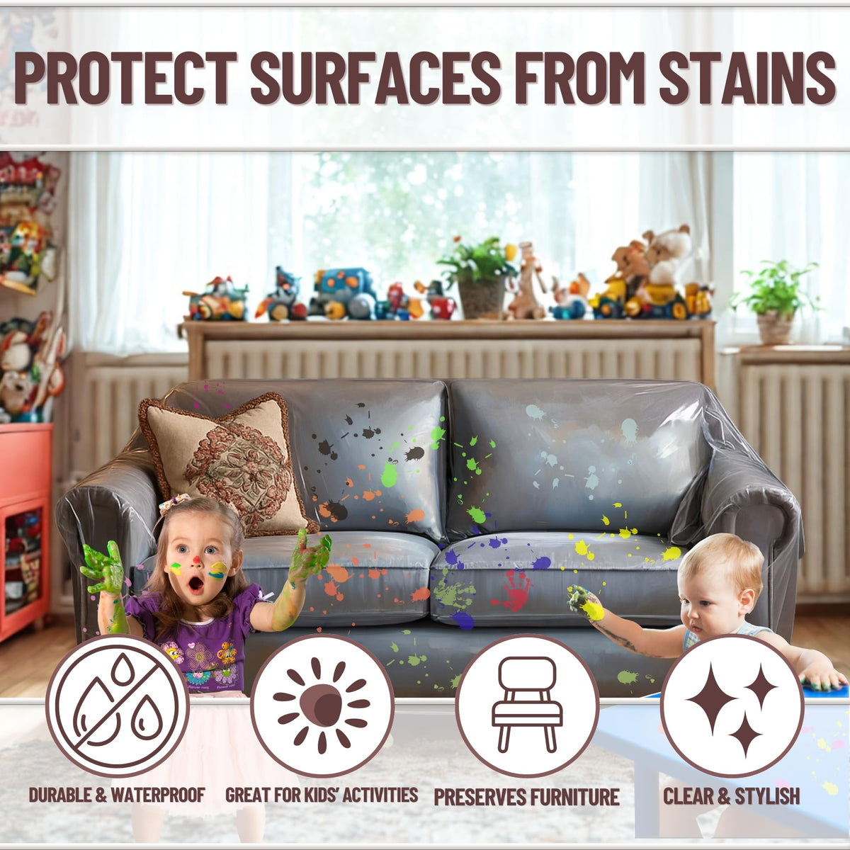 Clear Vinyl Loveseat Cover, Spill-Resistant 2-Seat Sofa Protector
