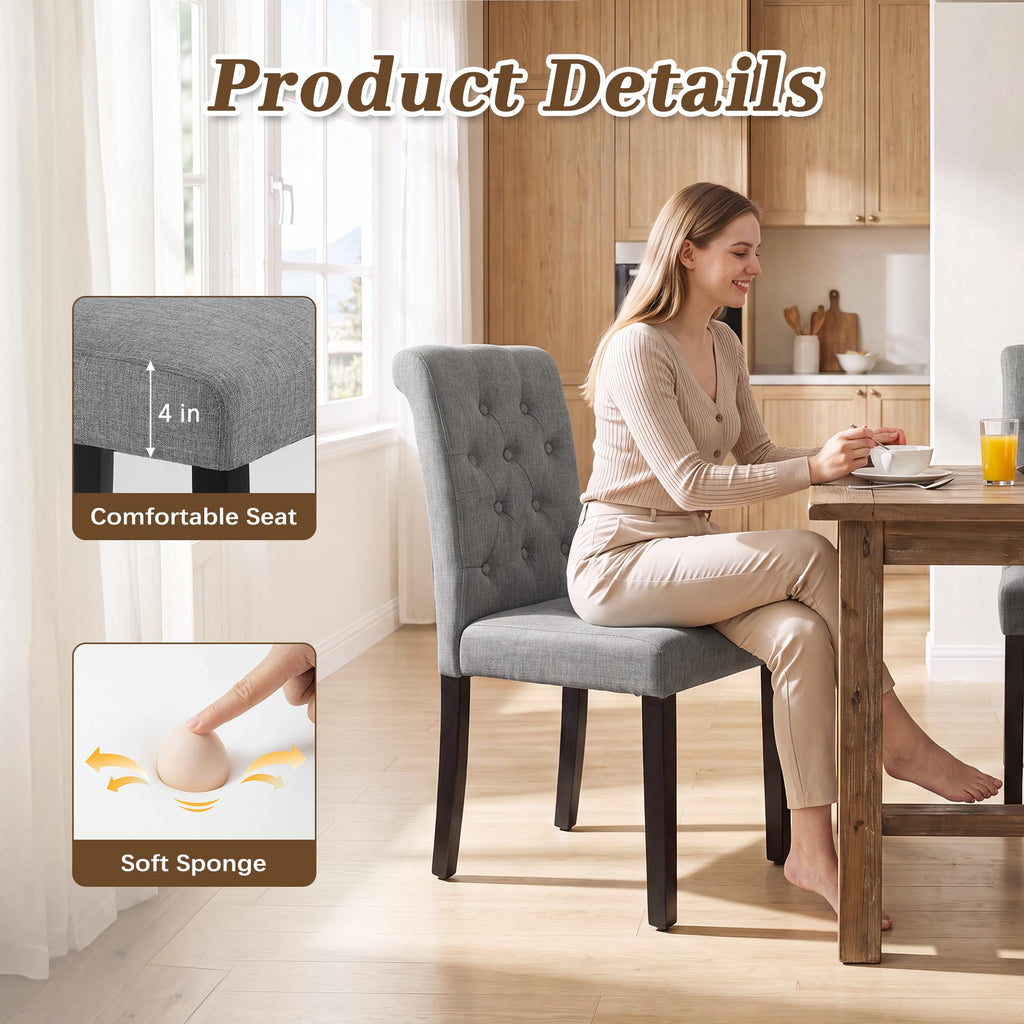 Set of 6, Modern Armless Parsons Side Chairs, Upholstered Button-Tufted Fabric Dining Kitchen Chairs with Solid Wood