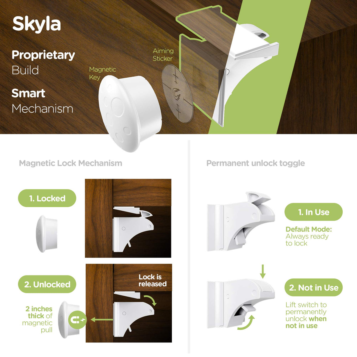 Magnetic Cabinet Locks for Baby Proofing, 4 Pack, 1 Key