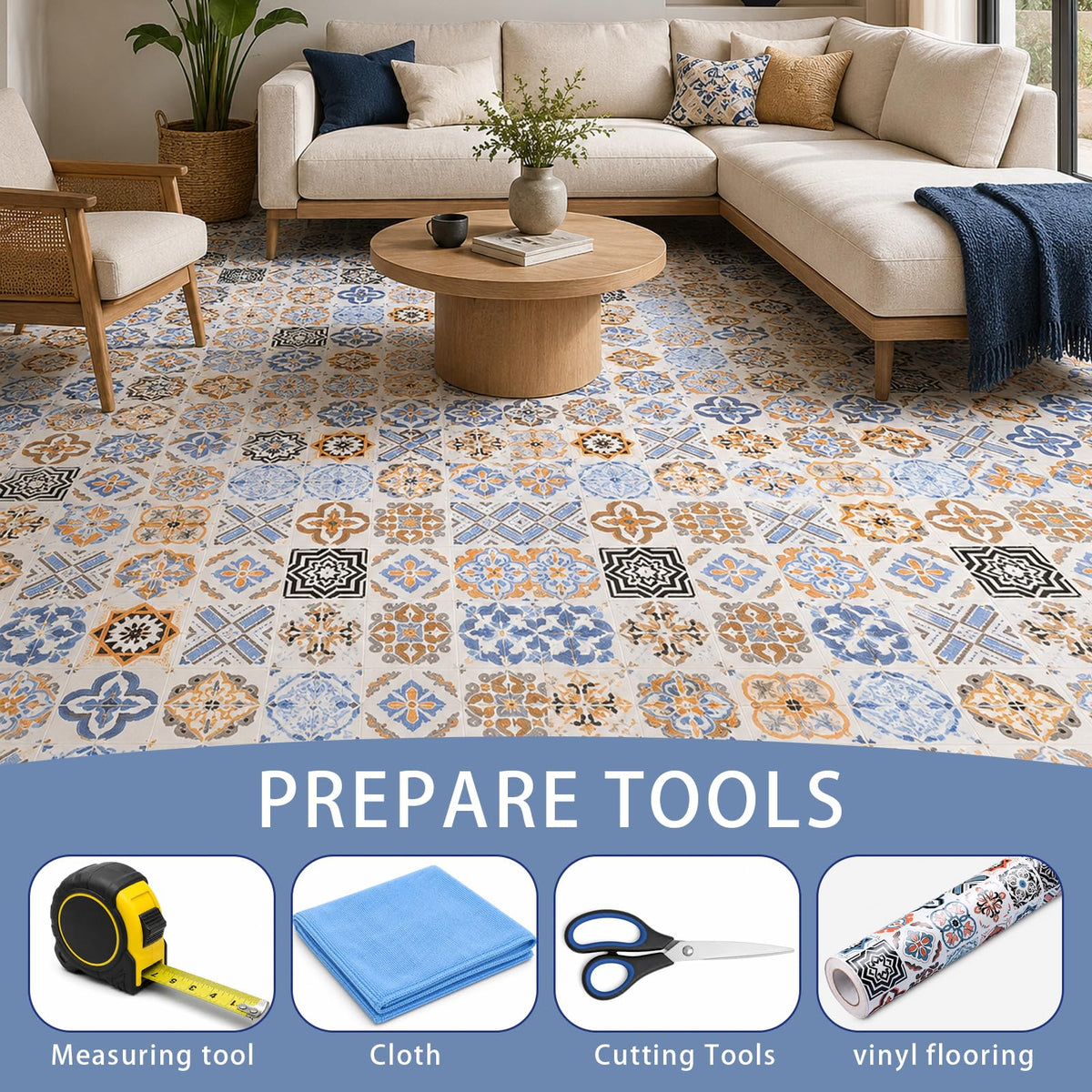 Self Adhesive Vinyl Flooring Roll, 23.6 in x 196.9 in Peel and Stick Vinyl Sheet Flooring, 32.3 Sq Ft Floor Covering