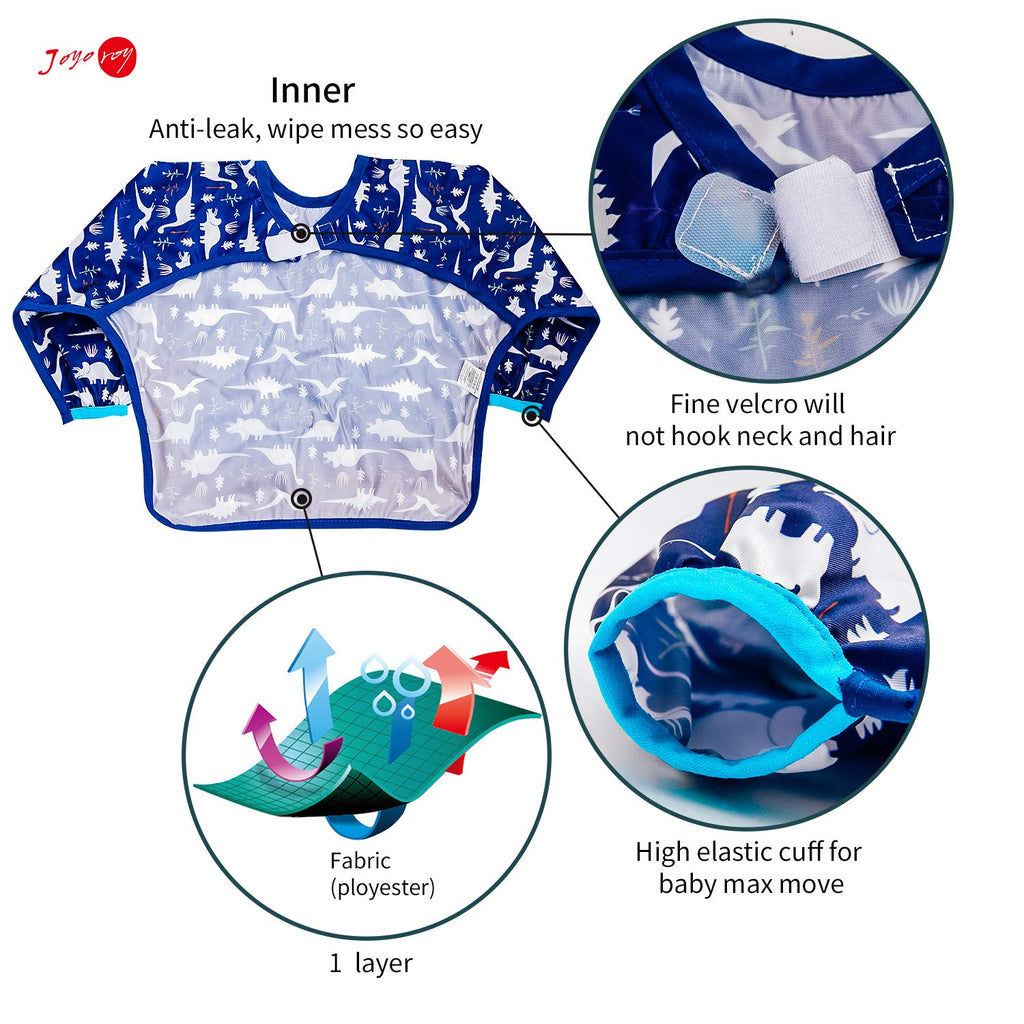 Mess Proof Baby Bibs for Eating Waterproof Toddler Bibs for Boys Soft Machine Washable Long Sleeve Bib 1-3 Years