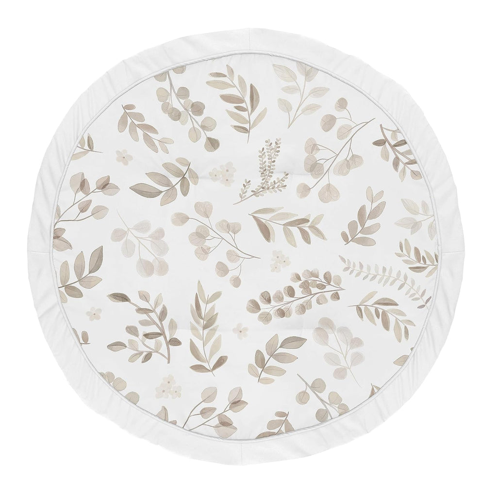 Leaf Boy or Girl Baby Playmat Tummy Time Infant Play Mat - Gender Neutral Floral Ivory Beige Taupe and White Gender