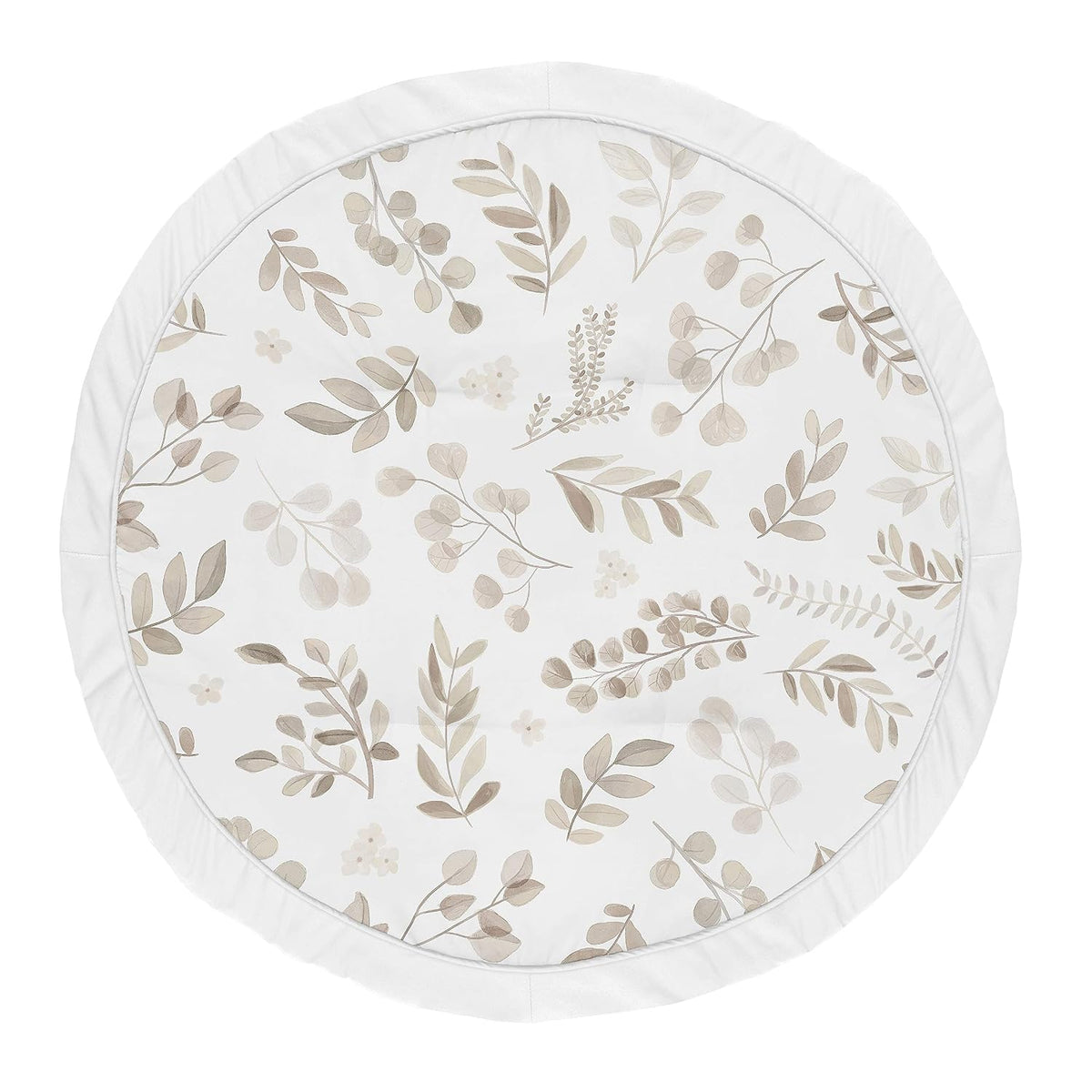 Leaf Boy or Girl Baby Playmat Tummy Time Infant Play Mat - Gender Neutral Floral Ivory Beige Taupe and White Gender