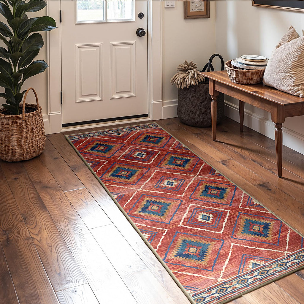 Washable Area Rug Runner Red/Orange