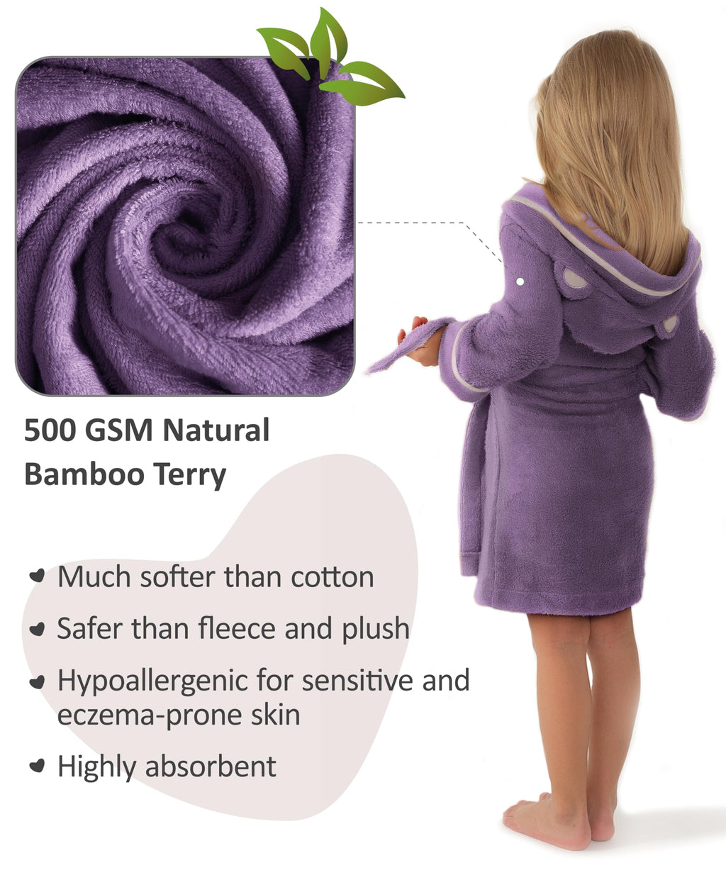 Premium Soft Toddler Bathrobe - Rayon from Bamboo Toddler Robe with Hood - Kids Boys & Girls Robe (2-3T, Purple)