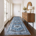 Runners s 3x12 Ft Thin Long Washable Kitchen Runner Non Slip Runners Rug Indoor Blue Printed Faux Wool Stair Runner