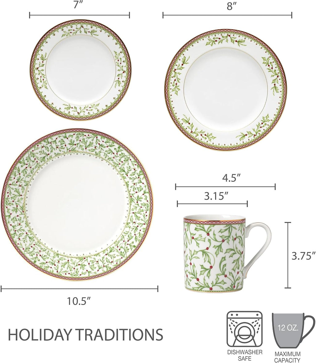 Holiday Traditions Dinnerware Set with Mugs (16 Piece)