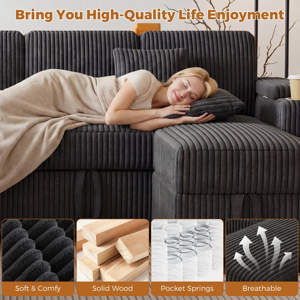 100" Modular Sectional Sleeper Sofa with Pull Out Bed/Side Table/USB Charging/Storage Chaise, U Shaped 7 Seat