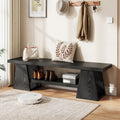 63'' Long Entryway Bench, Black Rustic Farmhouse Wooden Entry Way Bench Seat Indoor with Shoe Storage Shelf, 3-Tier
