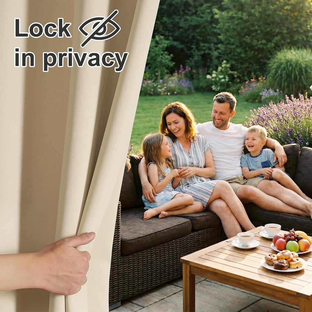 Outdoor Curtains Waterproof 2 Panels with Detachable Top | Blackout Thermal Insulated Privacy Patio Door Curtains for