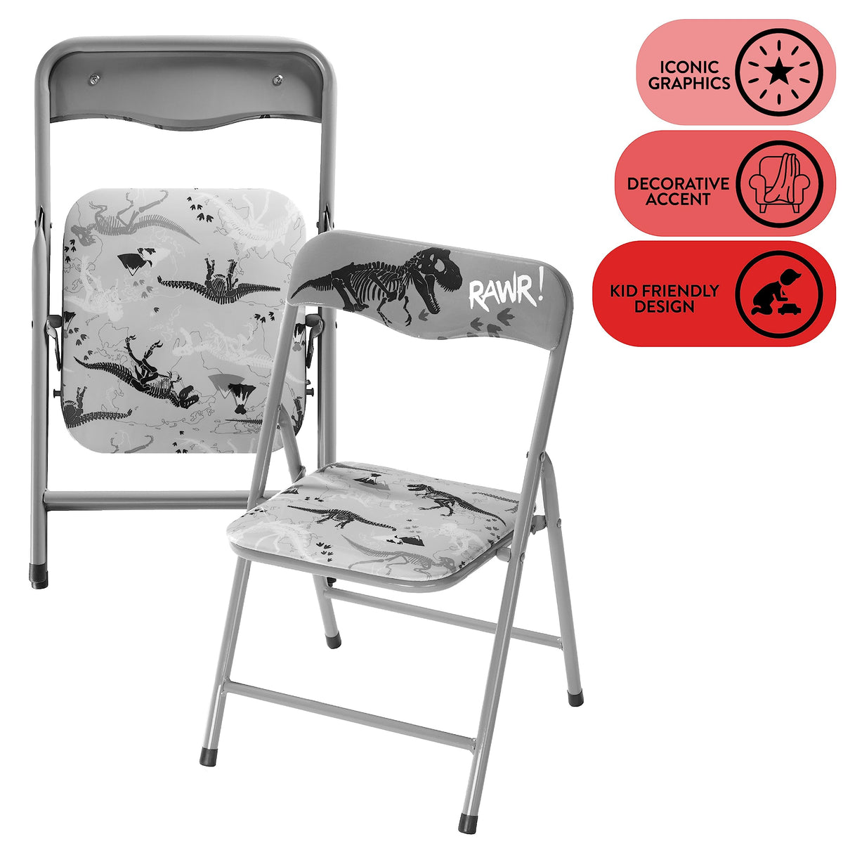 Dinosaur 3 Piece Table and Chair Set, Grey