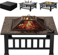32-Inch Metal Outdoor Fire Pit Table with Waterproof Cover Included