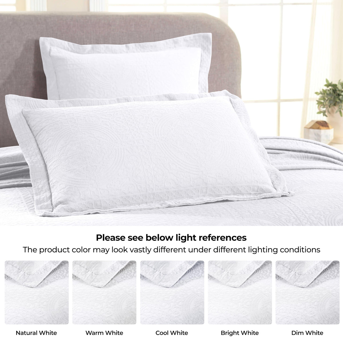 Cotton Bedspread, Jacquard Woven Matelasse Bedding, King, Ivory