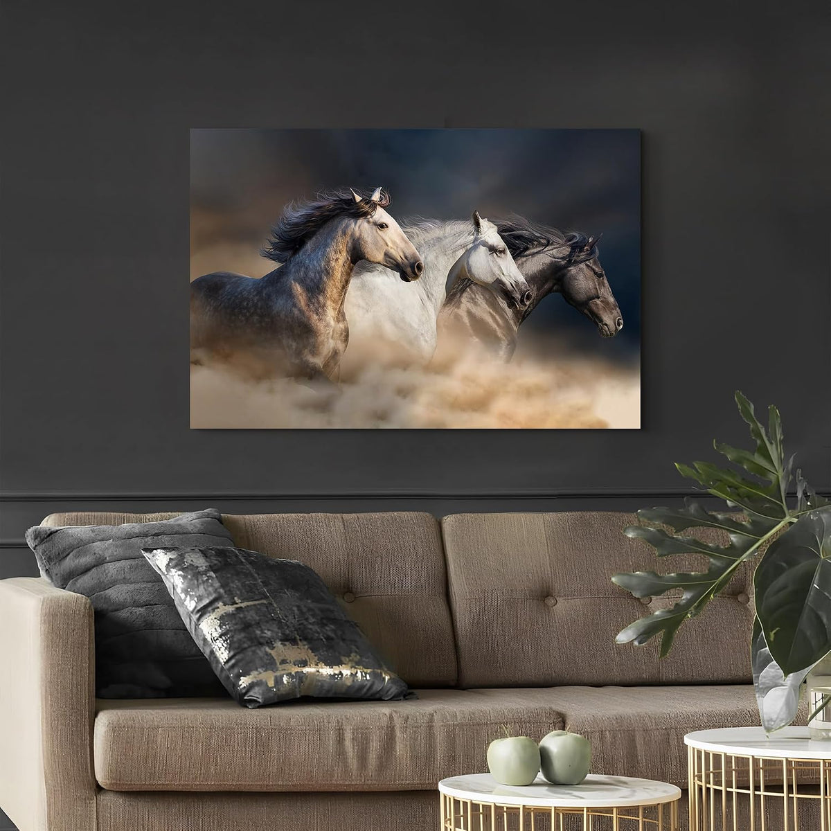 Animal Horse Canvas Wall Art: Galloping Horses Picture Farm Wildlife Photography Painting Print Equestrian Artwork