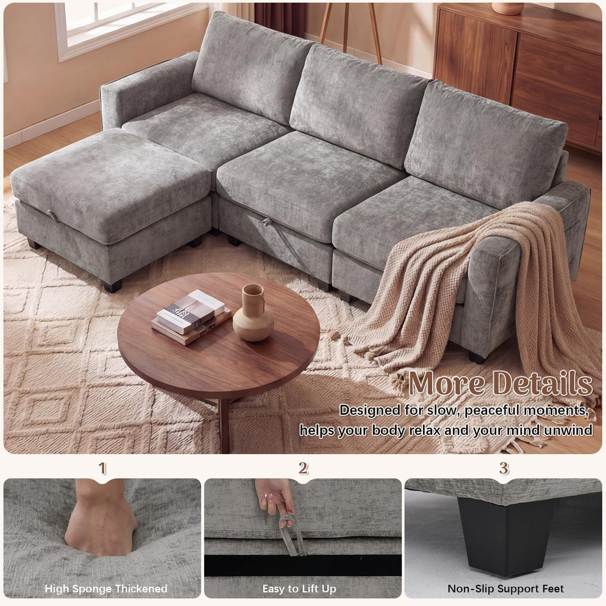 Redlife 127" U-Shaped 6-Seater Modular Sectional Sofa with 2 Ottomans