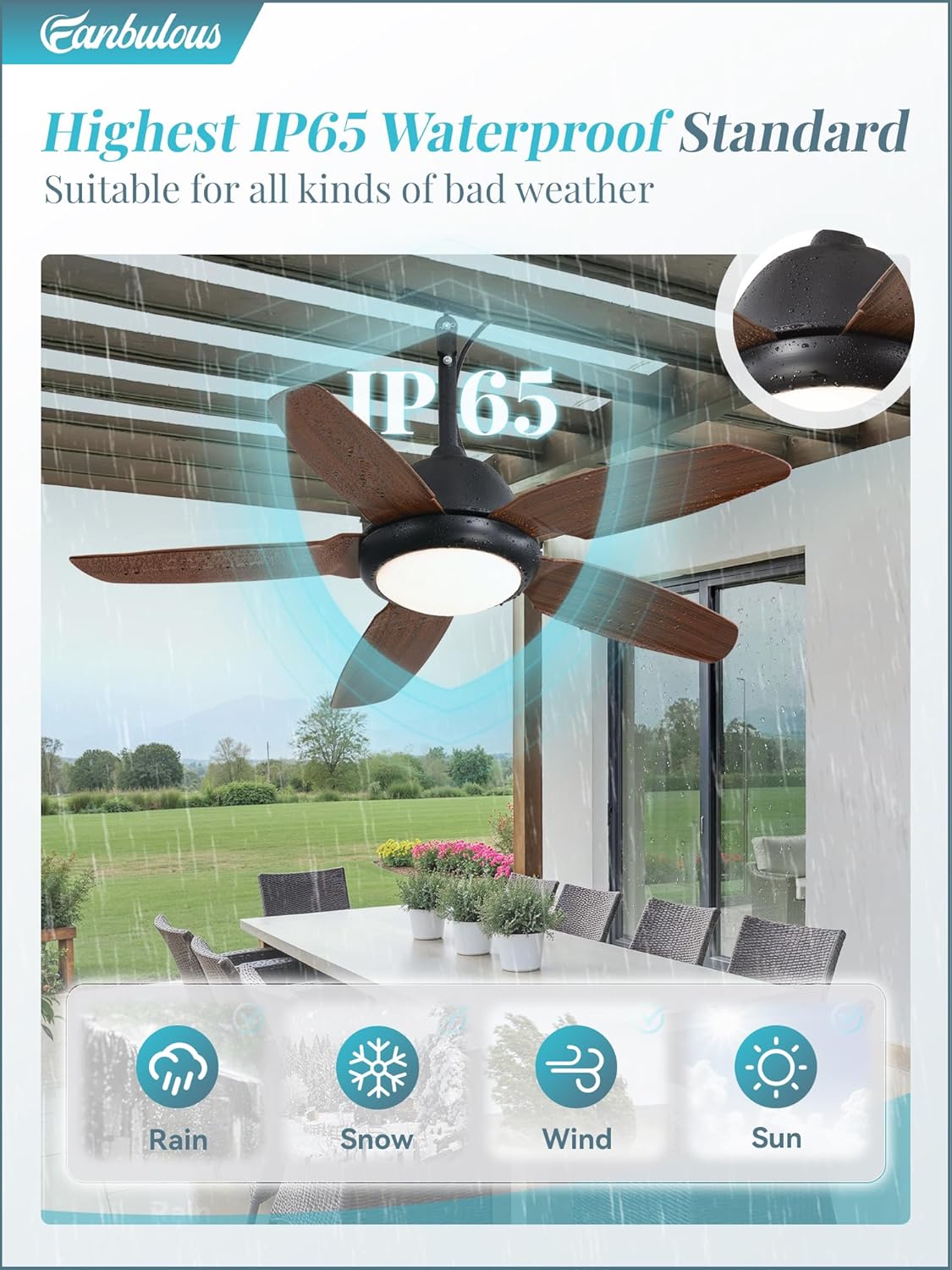42" Brown Outdoor Ceiling Fan with Light & Remote