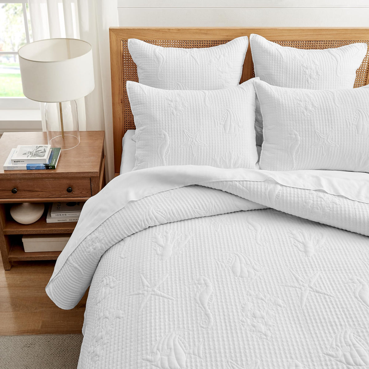 Cross Stitch Sea Quilt Set - Quilt and One Standard Sham - Coastal - White - Quilt (68x86in.) and Sham