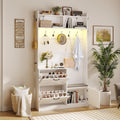 Narrow Hall Tree with Shoes Storage, Entryway Bench with Coat Rack and Led Lights, 78" Tall Hall Tree with 9 Coat