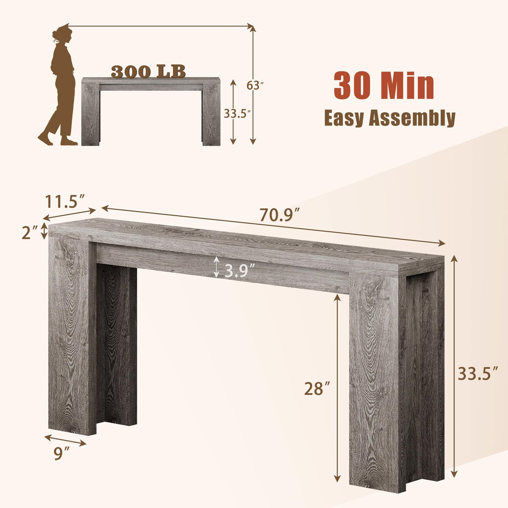 70.9" Extra Long Console Table, Farmhouse Entryway Table, Grey