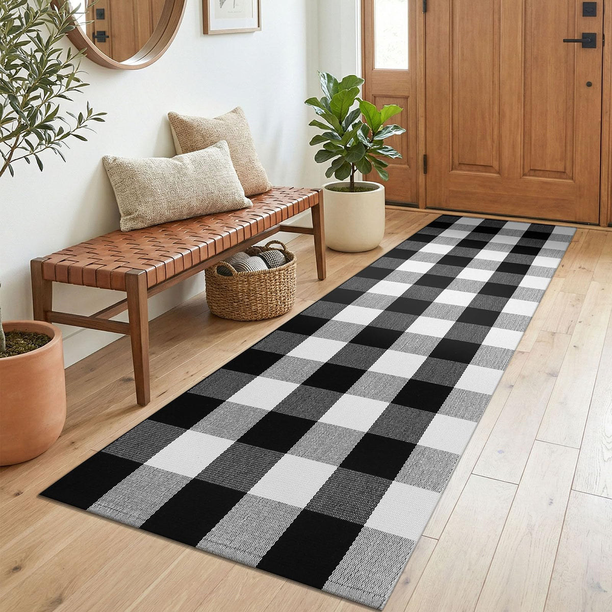 Buffalo Plaid Rugs Runner Rug, Black and White
