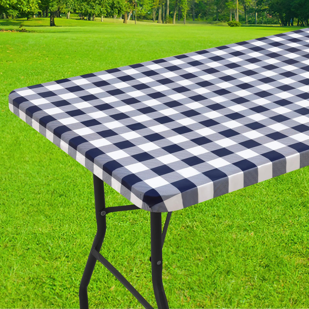 8 Foot Picnic Table Cloth, Flannel Backed Fitted Vinyl tablecloths