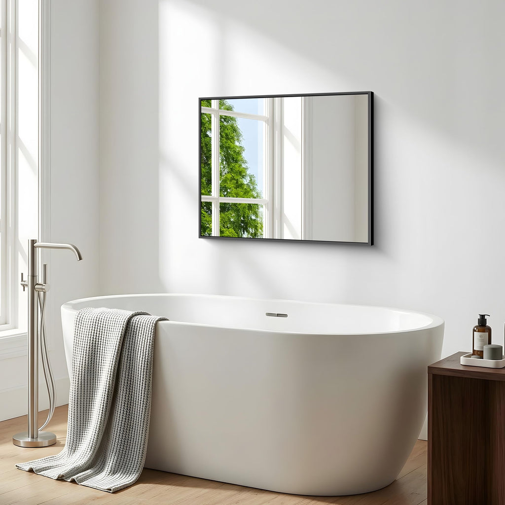 Bathroom Mirror, 24x30 inch Wall Mirror Wall Mounted Black Rectangle Square Corner Mirrors, Black Bathroom Mirror