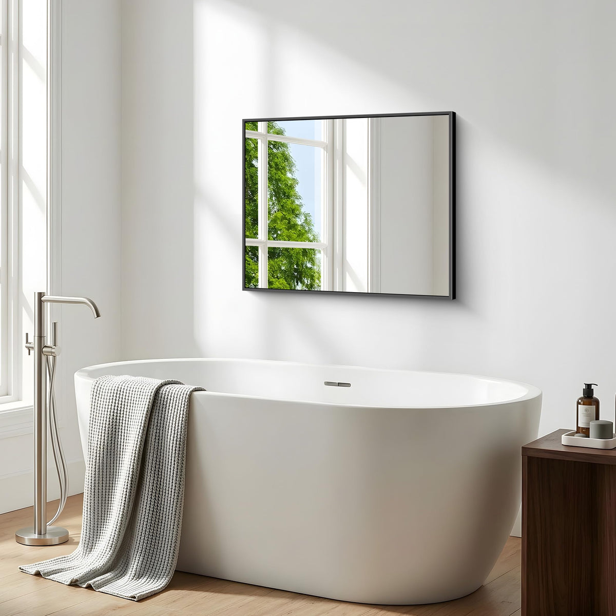 Bathroom Mirror, 24x30 inch Wall Mirror Wall Mounted Black Rectangle Square Corner Mirrors, Black Bathroom Mirror