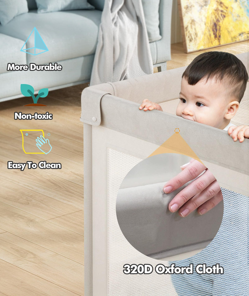 Baby Playpen with Mat, 59x59in Playpen for Babies and Toddlers, Grey