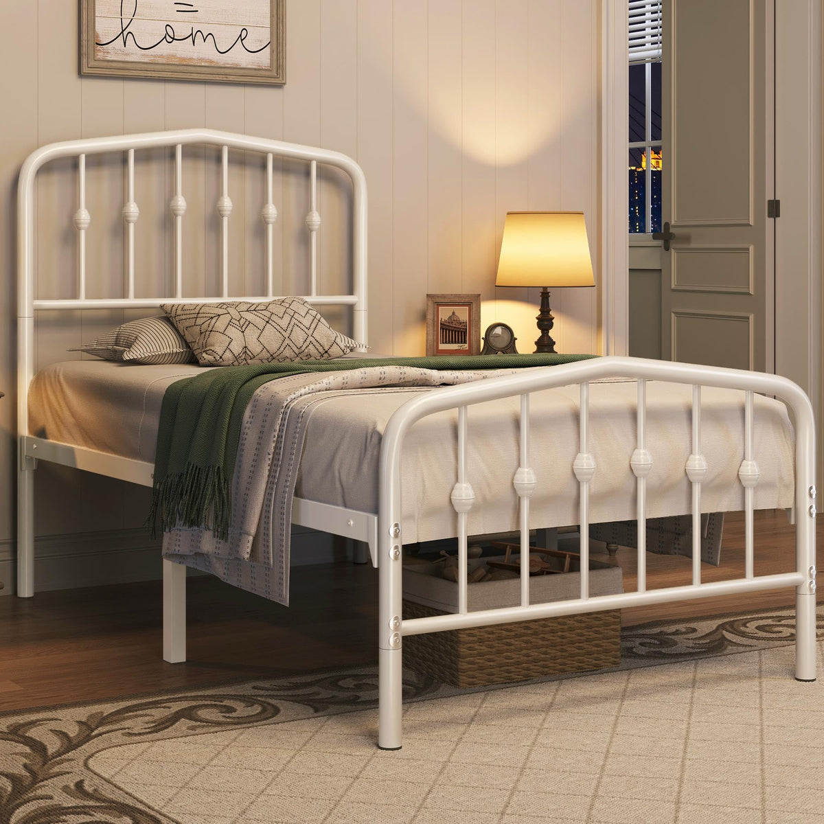 2 Pcs Bed Frame, Victorian Vintage Headboard White