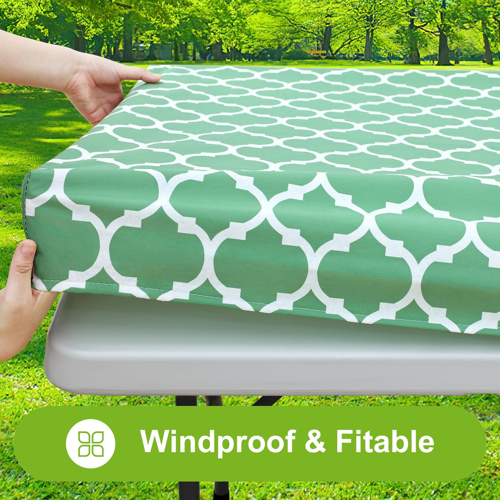 Picnic Fitted Table Cover, 8 Foot Flannel Backed Vinyl Tablecloth