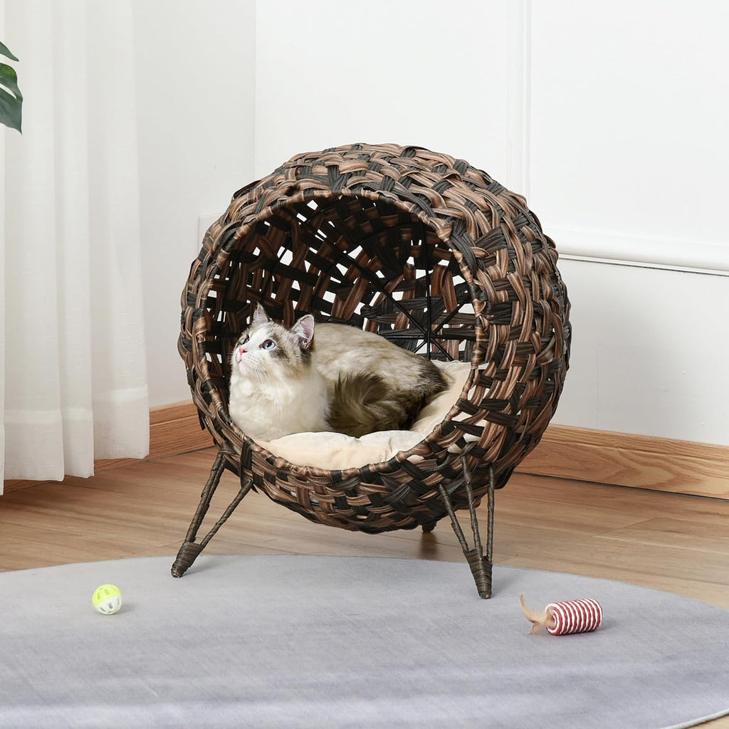 20.5" Weaved Cat Bed with Cushion, Brown