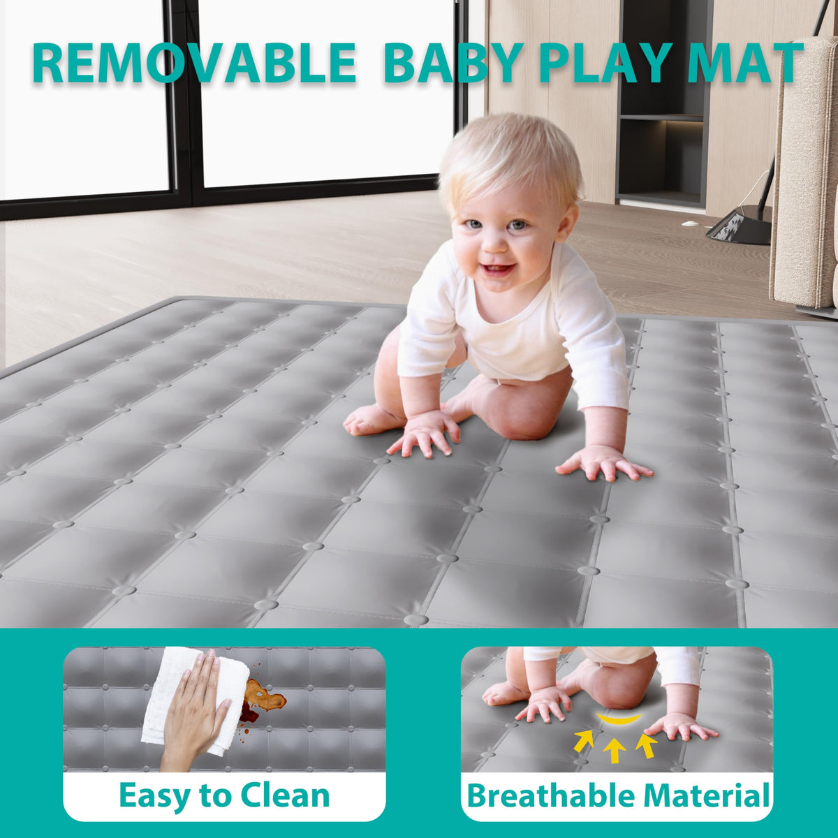 Foldable Playpen for Babies and Toddlers, 71"x59" Inches Portable Playpen with Mat, Kids Collapsible Play Pen with 2