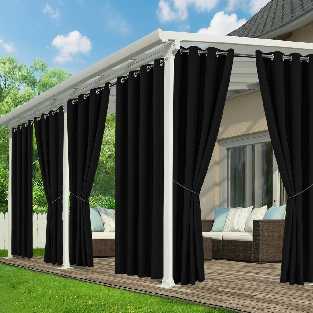 Black Outdoor Curtains Waterproof, 6 Drape Panels