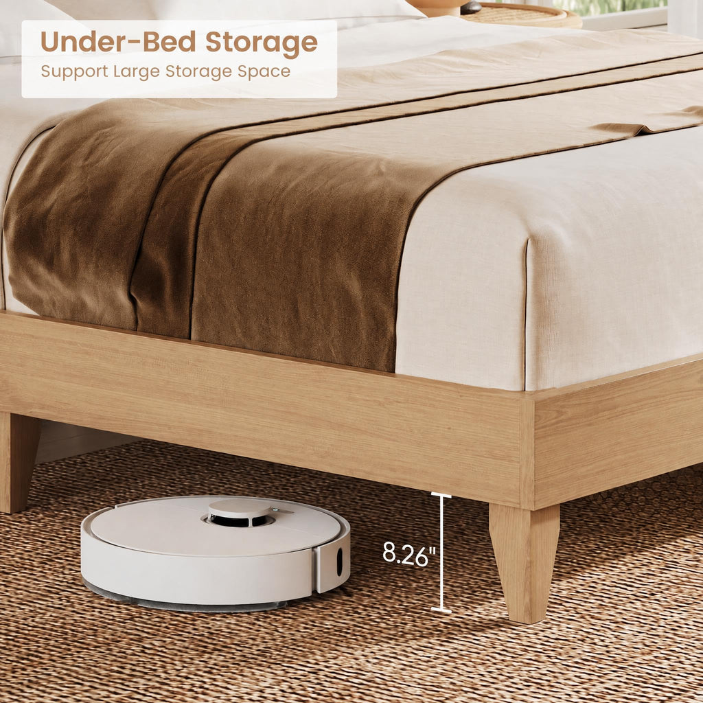 Full Bed Frame, Wood Platform Bed with Storage Headboard