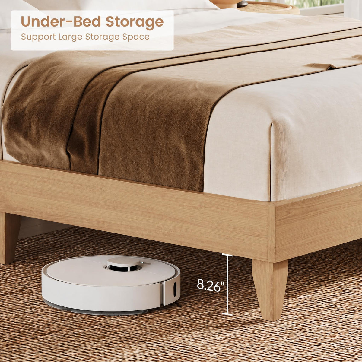 Full Bed Frame, Wood Platform Bed with Storage Headboard