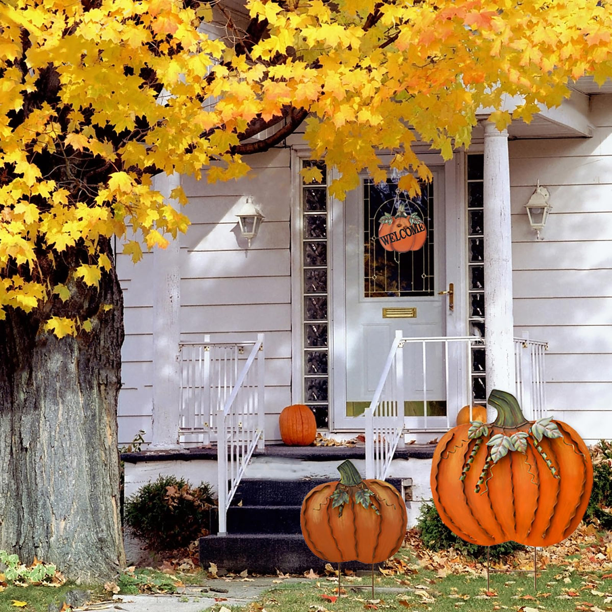Outdoor Decor Metal Pumpkin Garden Stakes Autumn Decorative Yard Sign