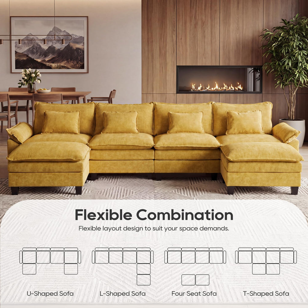 Oversized Modular Sectional Sofa, Yellow:157" U Shaped