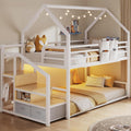 Metal Bunk Bed Twin Over Twin with Storage Staircase, Clothes Rack, LED Twin Bunk Beds for Kids with 2 Storage Drawers