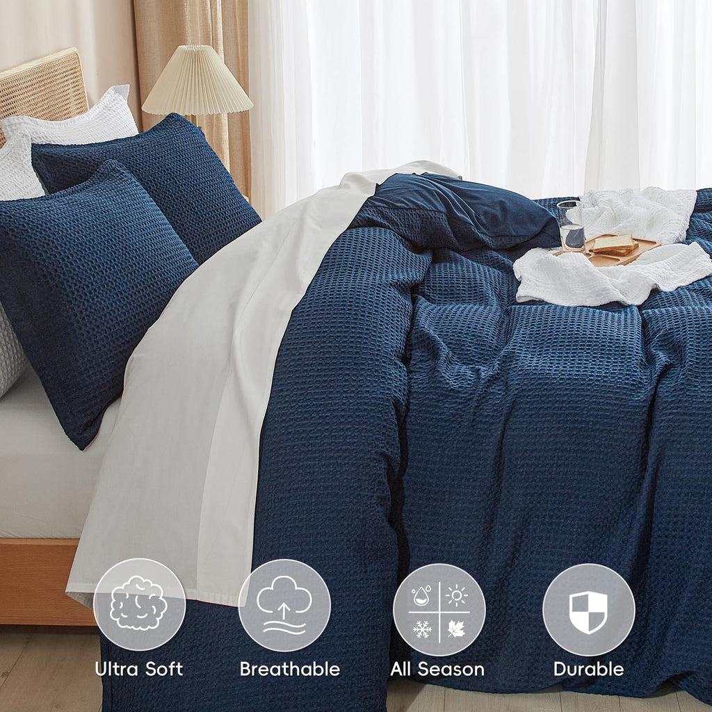 Waffle Duvet Cover, Ultra Soft & Breathable, 90"x90", Navy Blue