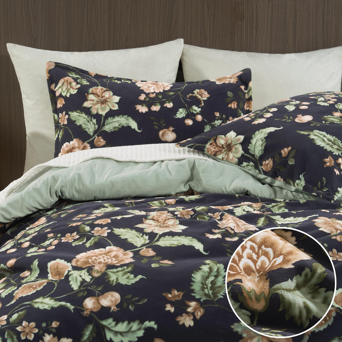 Super Soft Velvet Comforter Set - 3-Piece Lightweight Warmth & Anti-Static Floral Bedding Set, 1 Vibrant