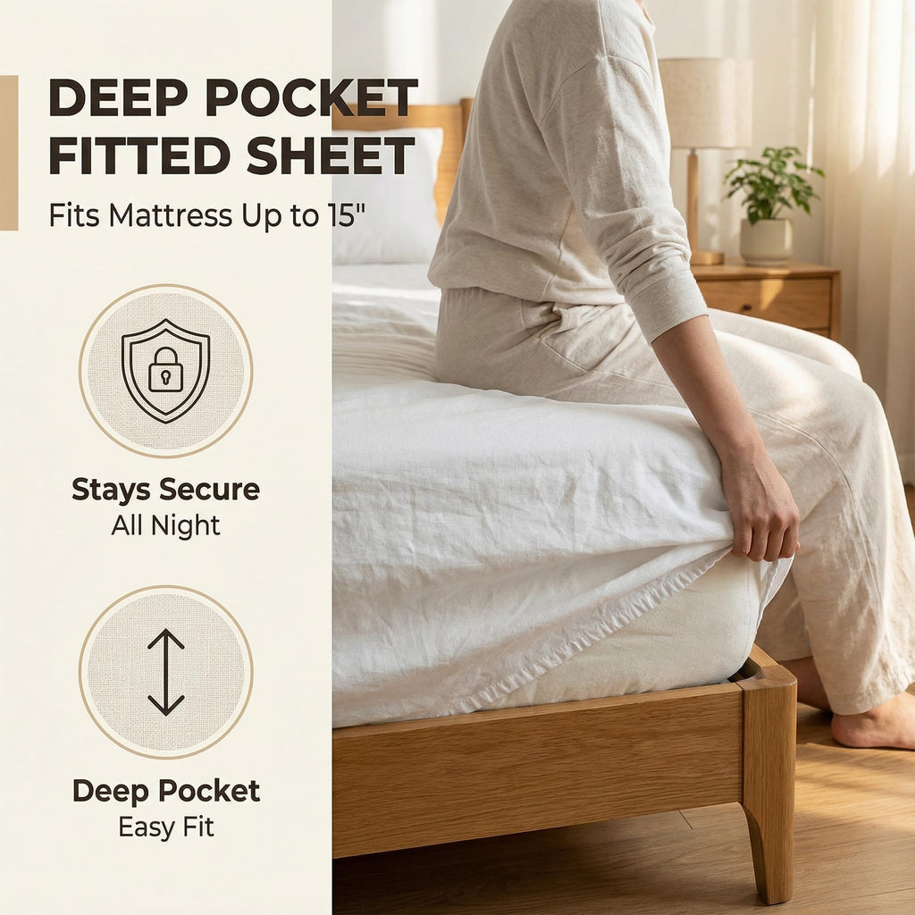 100% Linen Sheet Set Solid Color-4 Pcs Washed French Linen Bed Sheets(1 Flat Sheet, 1 Fitted Sheet, 2