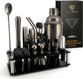 Mixology Bartender Kit - Gun Metal Cocktail Shaker Set w/Stand - Essential Home Bar Accessories Martini - Set of 24