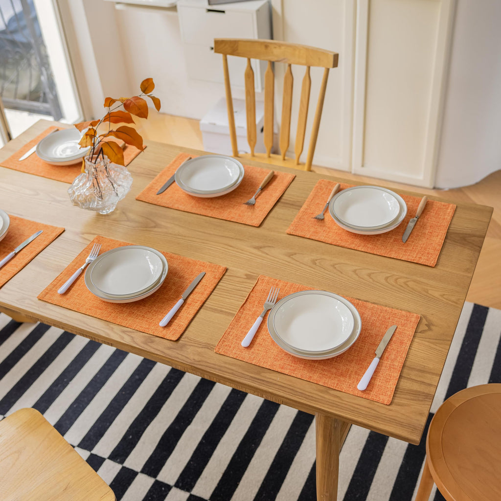 Fall Placemats Set of 4 Orange Linen Place Mats Decorative Heat Resistant Cloth Table Mats for Party Birthday