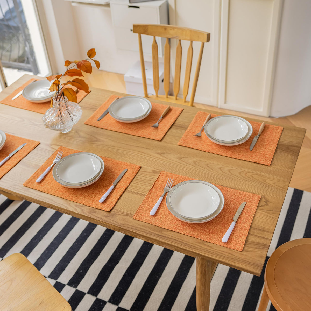 Fall Placemats Set of 4 Orange Linen Place Mats Decorative Heat Resistant Cloth Table Mats for Party Birthday