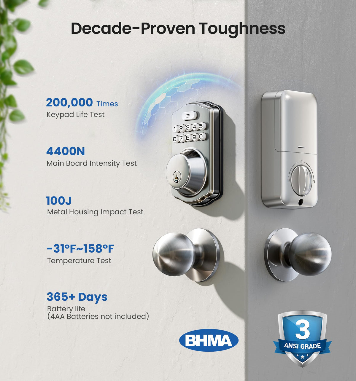 Keyless Entry Deadbolt Door Lock with Knobs, Satin Nickel