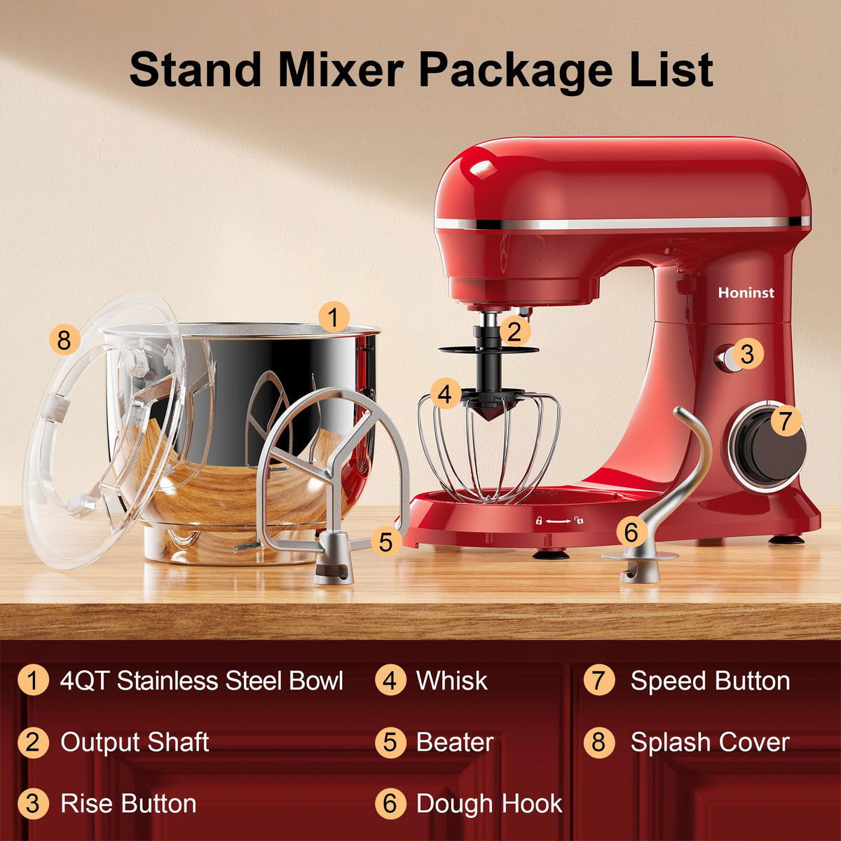 4QT Electric Stand Mixer, 10-Speed Tilt-Head Compact Kitchen Mixer