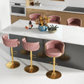 Gold Bar Stool Set of 6, Velvet Swivel Barstools, Height Adjustable Counter Stools with Woven Backrest, Upholstered