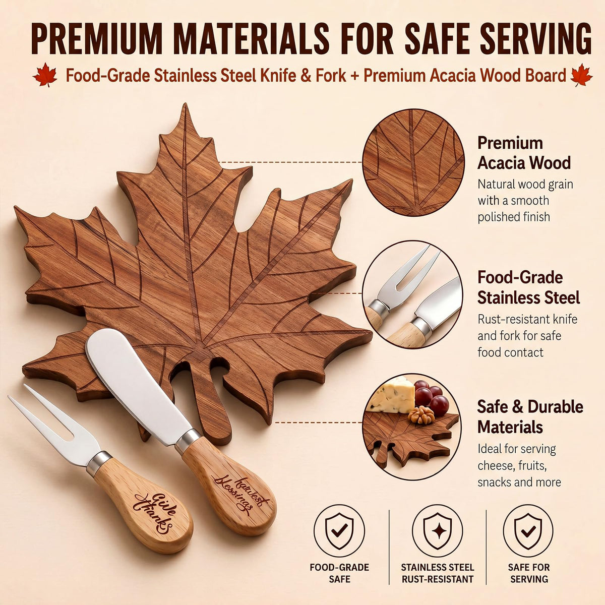 1 Set Fall Maple Leaf Mini Charcuterie Board Gift, 8.3 x 7.5 in
